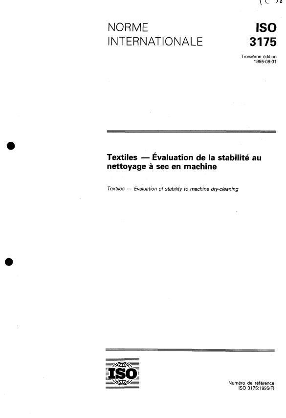 ISO 3175:1995 - Textiles -- Evaluation de la stabilité au nettoyage a sec en machine