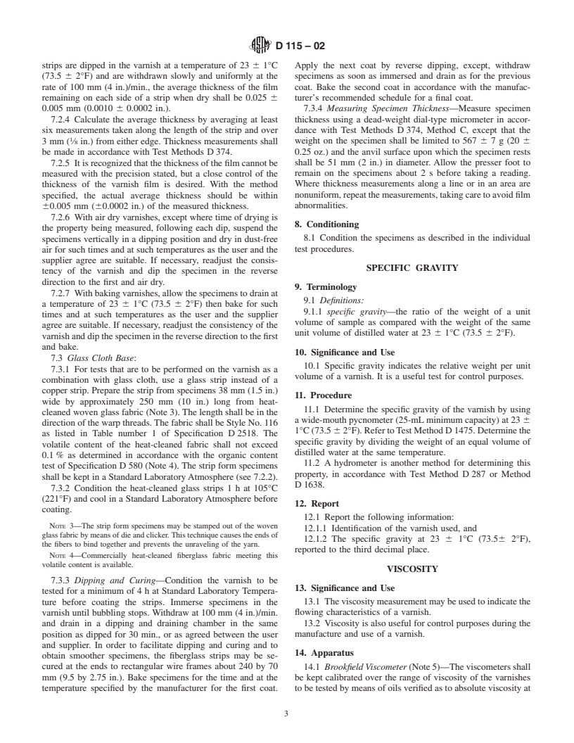 ASTM D115-02 - Standard Test Methods for Testing Solvent Containing Varnishes Used for Electrical Insulation