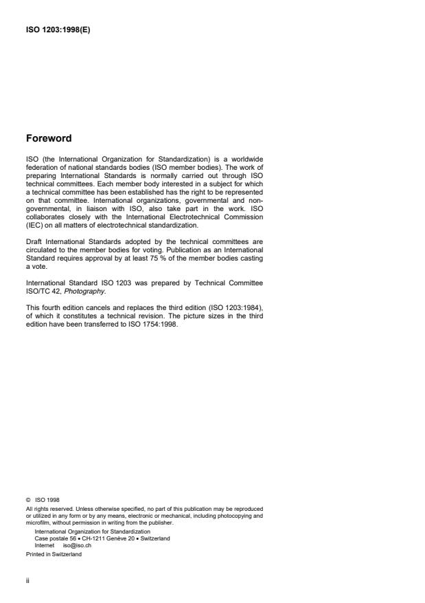 ISO 1203:1998 ISO 1203:1998 - Photography -- Roll film cameras -- Back window location - Page 2 preview