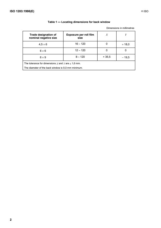 ISO 1203:1998 ISO 1203:1998 - Photography -- Roll film cameras -- Back window location - Page 4 preview