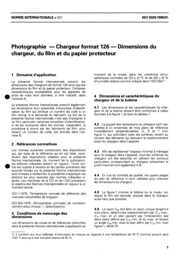ISO 3029:1995 - Photographie -- Chargeur format 126 -- Dimensions du chargeur, du film et du papier protecteur