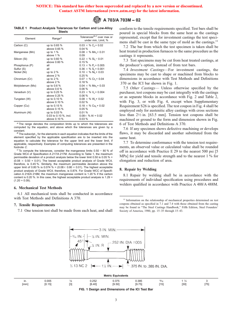 ASTM A703/A703M-02 - Standard Specification for Steel Castings, General Requirements, for Pressure-Containing Parts