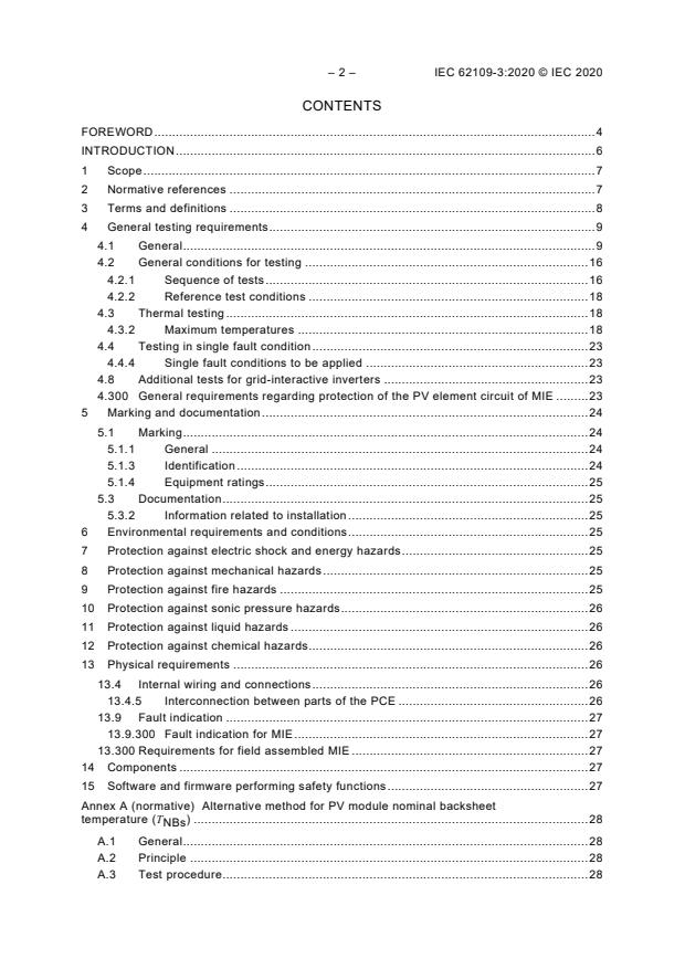IEC 62109-3:2020 IEC 62109-3:2020 - Safety of power converters for use in photovoltaic power systems - Part 3: Particular requirements for electronic devices in combination with photovoltaic elements - Page 4 preview
