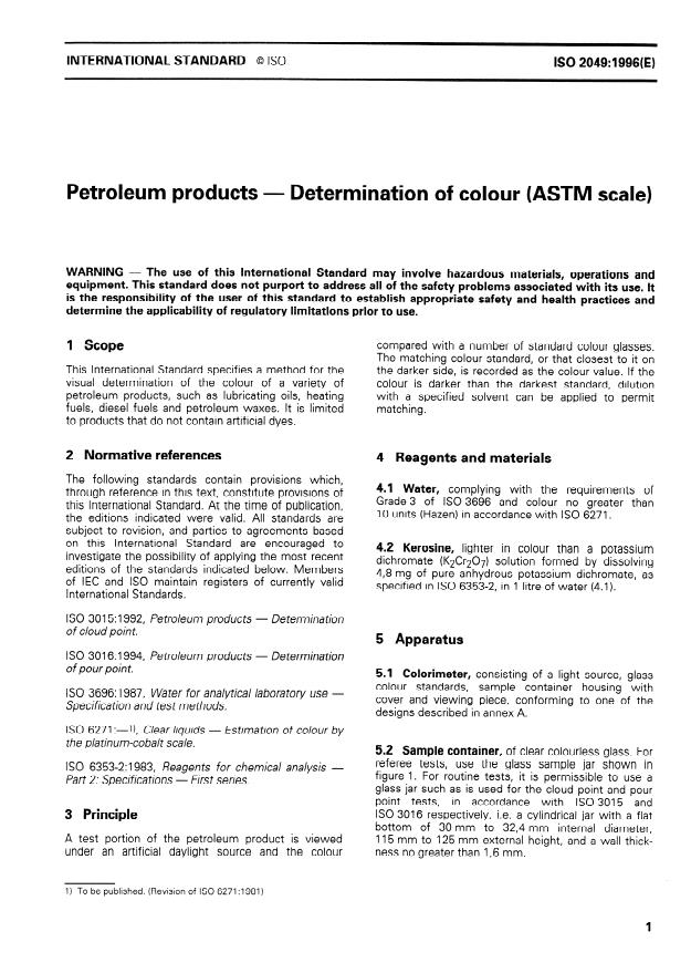 ISO 2049:1996 - Petroleum products -- Determination of colour (ASTM scale)