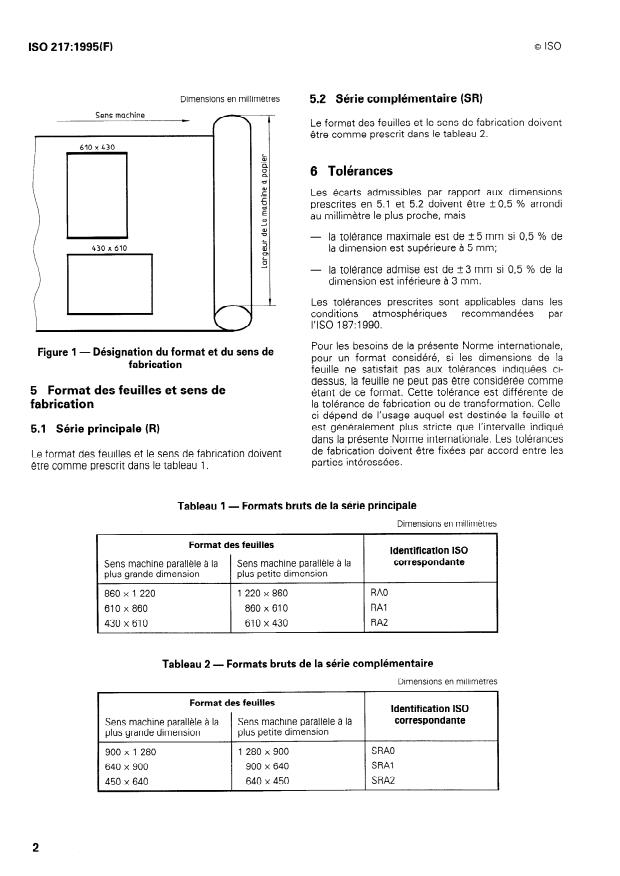 ISO 217:1995 ISO 217:1995 - Papier -- Formats bruts -- Désignation et tolérances pour la série principale et la série complémentaire, et désignation du sens de fabrication - Page 4 preview