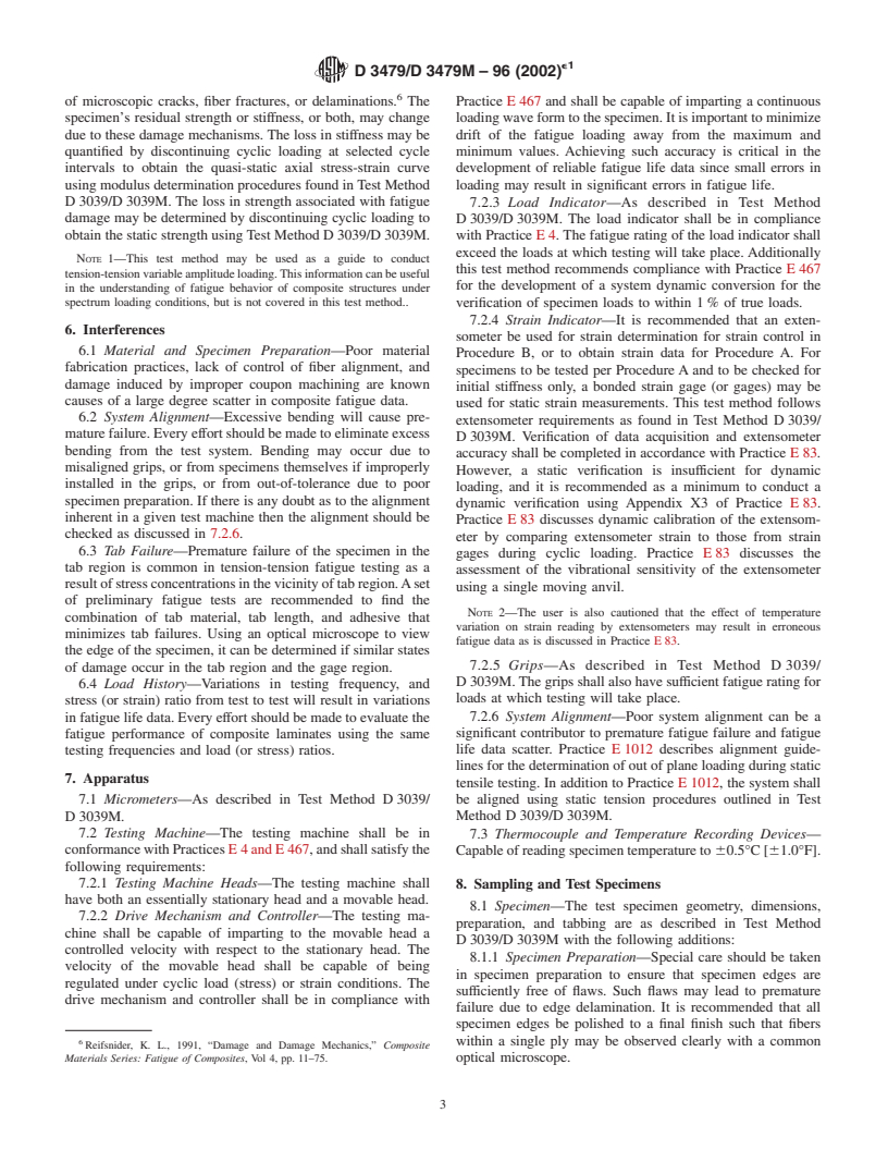 ASTM D3479/D3479M-96(2002)e1 - Standard Test Method for Tension-Tension Fatigue of Polymer Matrix Composite Materials