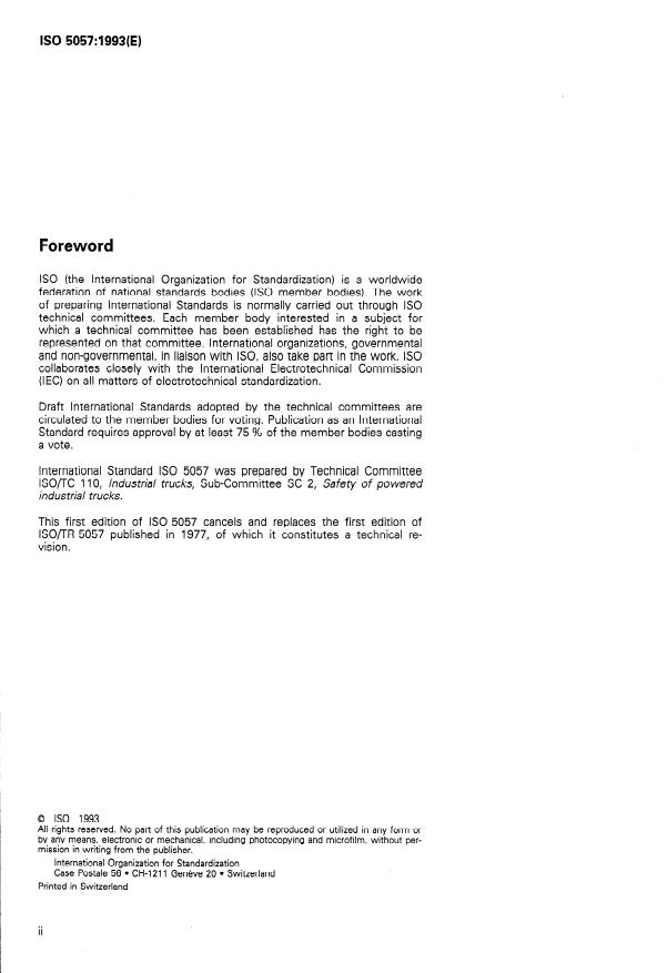 ISO 5057:1993 ISO 5057:1993 - Industrial trucks -- Inspection and repair of fork arms in service on fork-lift trucks - Page 2 preview