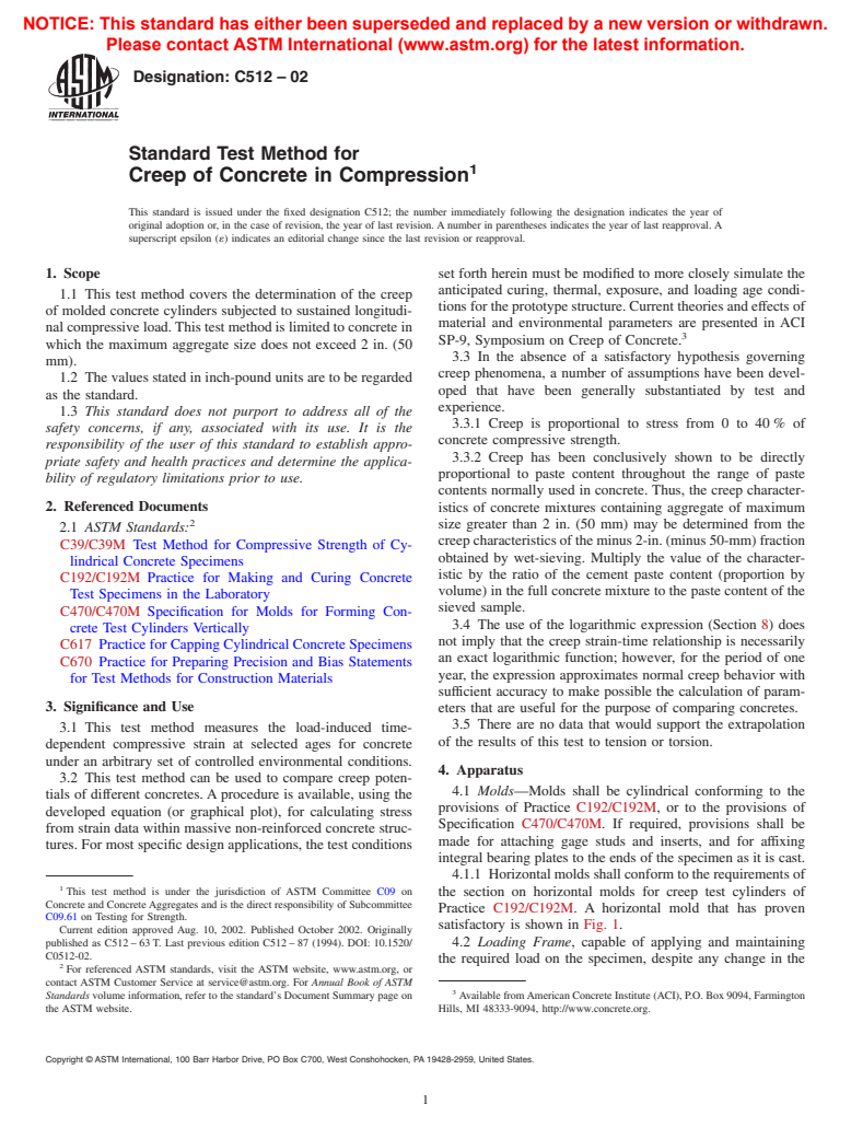 ASTM C512-02 - Standard Test Method for Creep of Concrete in Compression