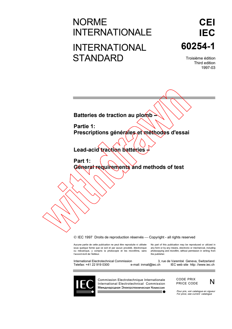 IEC 60254-1:1997 - Lead-acid traction batteries - Part 1: General requirements and methods of test
Released:3/27/1997
Isbn:2831837693