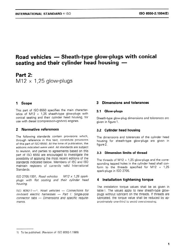 ISO 6550-2:1994 - Road vehicles -- Sheath-type glow-plugs with conical seating and their cylinder head housing
