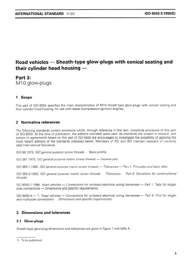 ISO 6550-3:1996 - Road vehicles -- Sheath-type glow-plugs with conical seating and their cylinder head housing