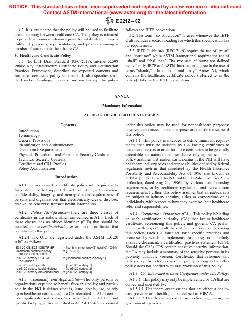 ASTM E2212-02 - Standard Practice for Healthcare Certificate Policy