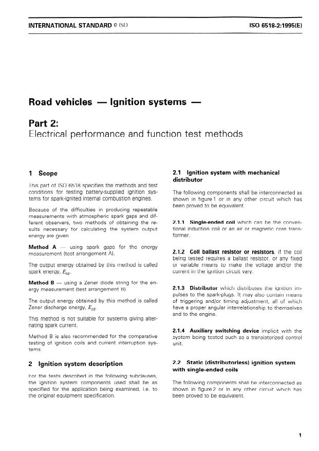 ISO 6518-2:1995 - Road vehicles -- Ignition systems