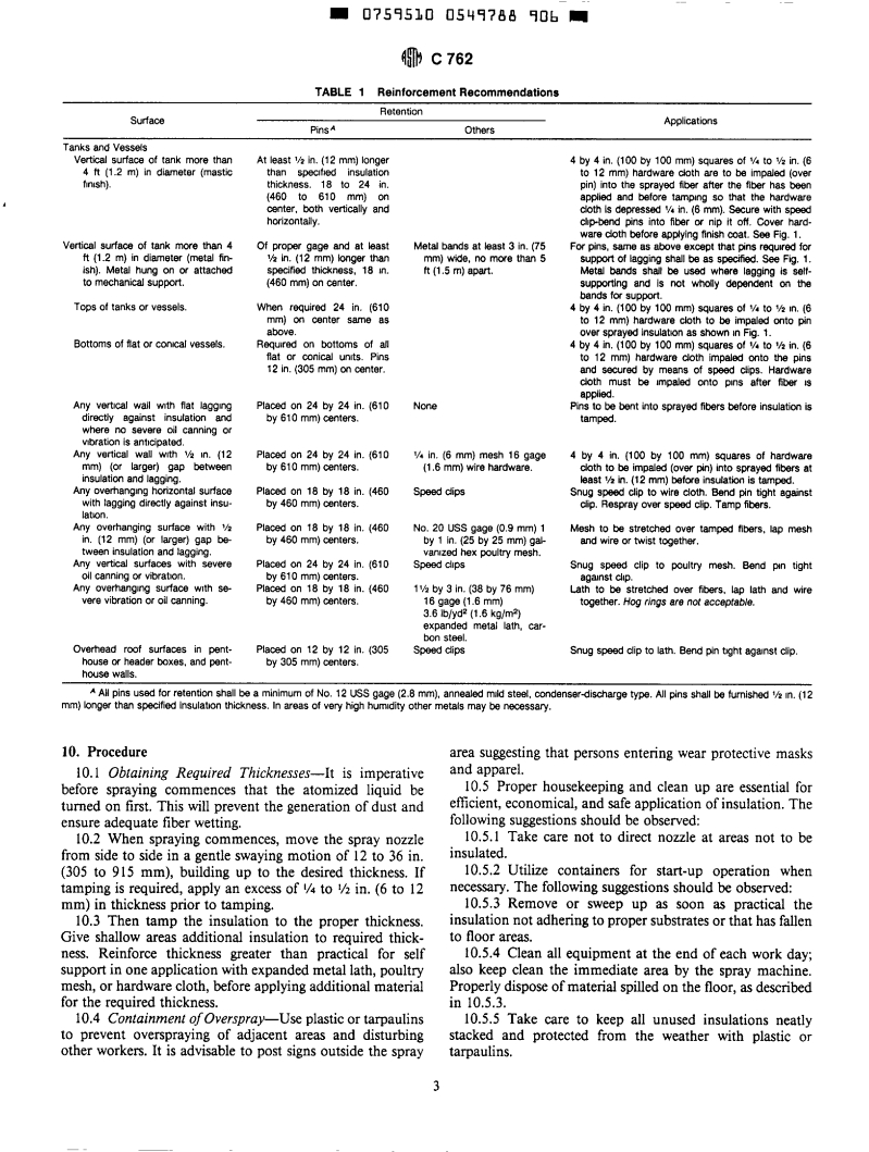 ASTM C762-86(1994)e1 - Practice for Application of Spray-Applied Fibrous Thermal Insulation for Elevated Temperatures (Withdrawn 1999)