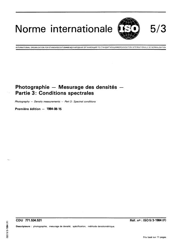 ISO 5-3:1984 - Photographie -- Mesurage des densités