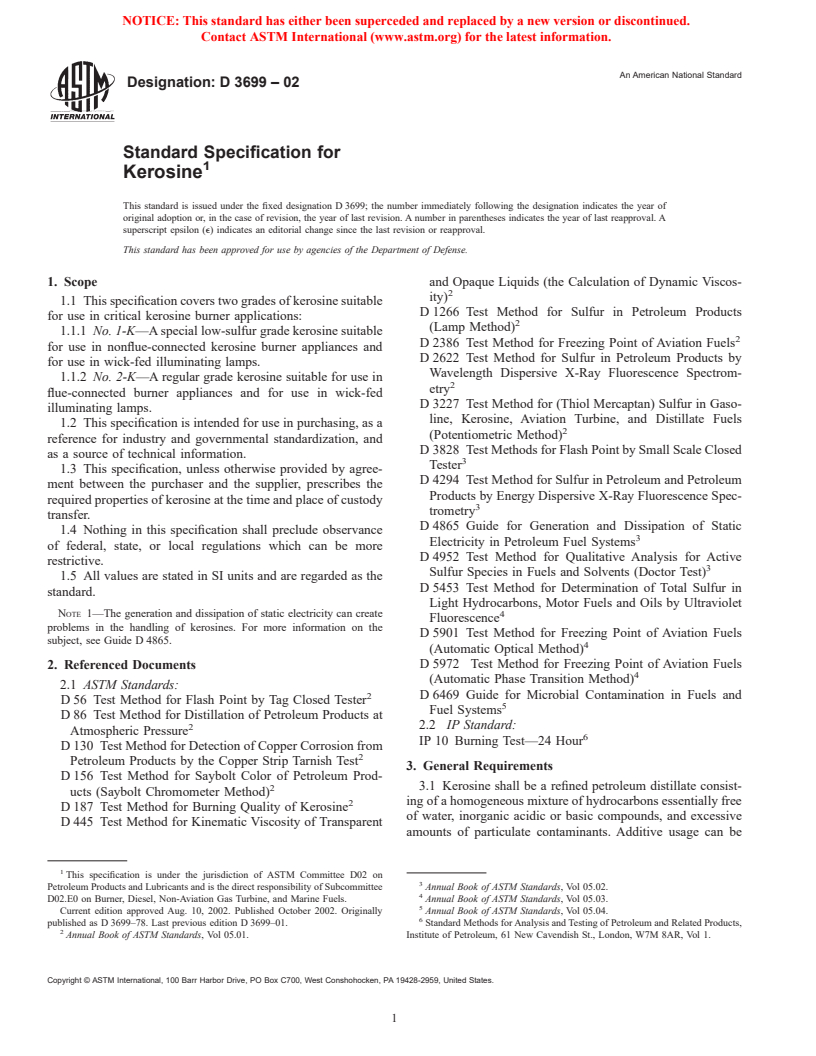 ASTM D3699-02 - Standard Specification for Kerosine