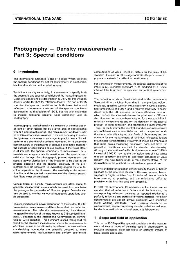 ISO 5-3:1984 - Photography -- Density measurements