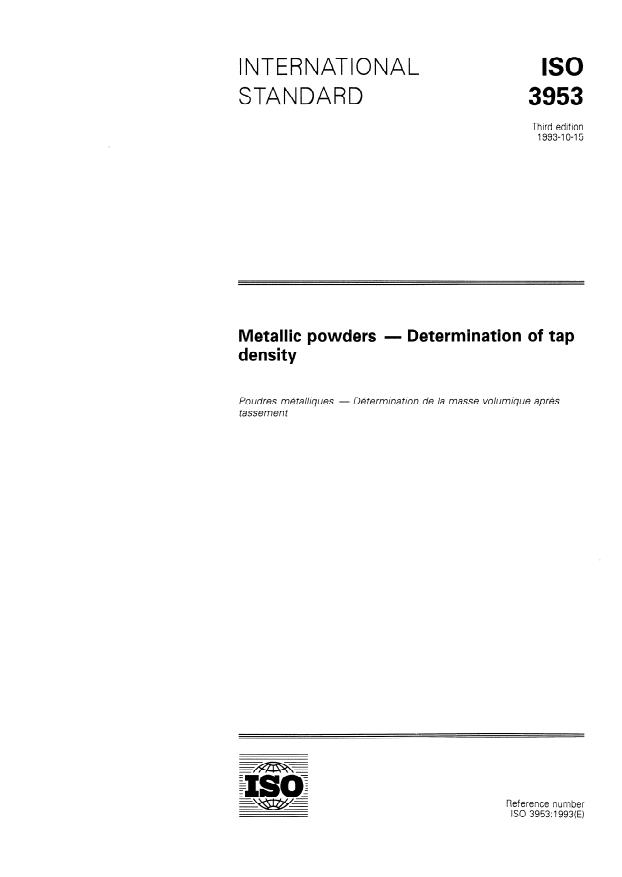 ISO 3953:1993 - Metallic powders -- Determination of tap density