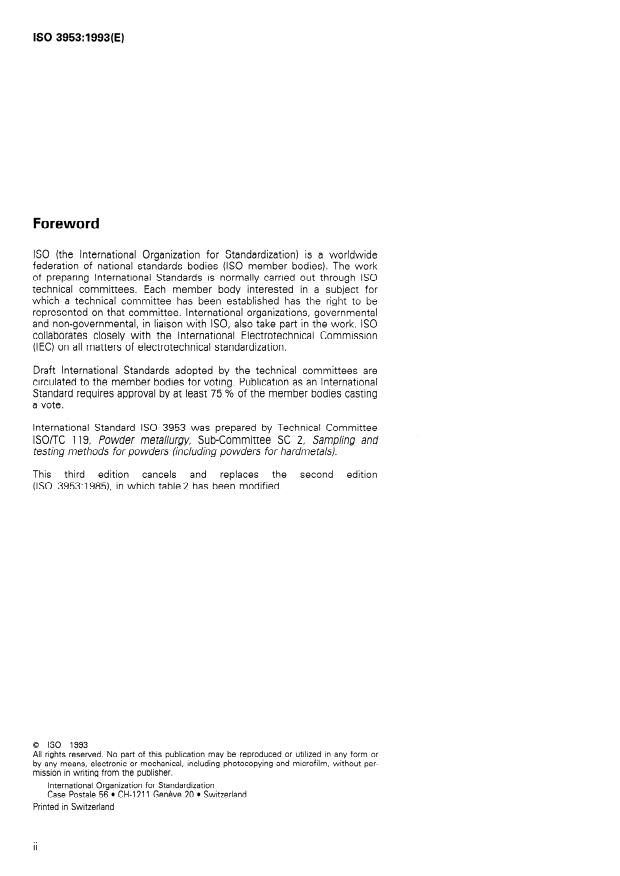 ISO 3953:1993 ISO 3953:1993 - Metallic powders -- Determination of tap density - Page 2 preview