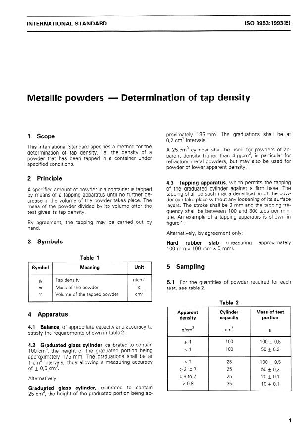 ISO 3953:1993 - Metallic powders -- Determination of tap density