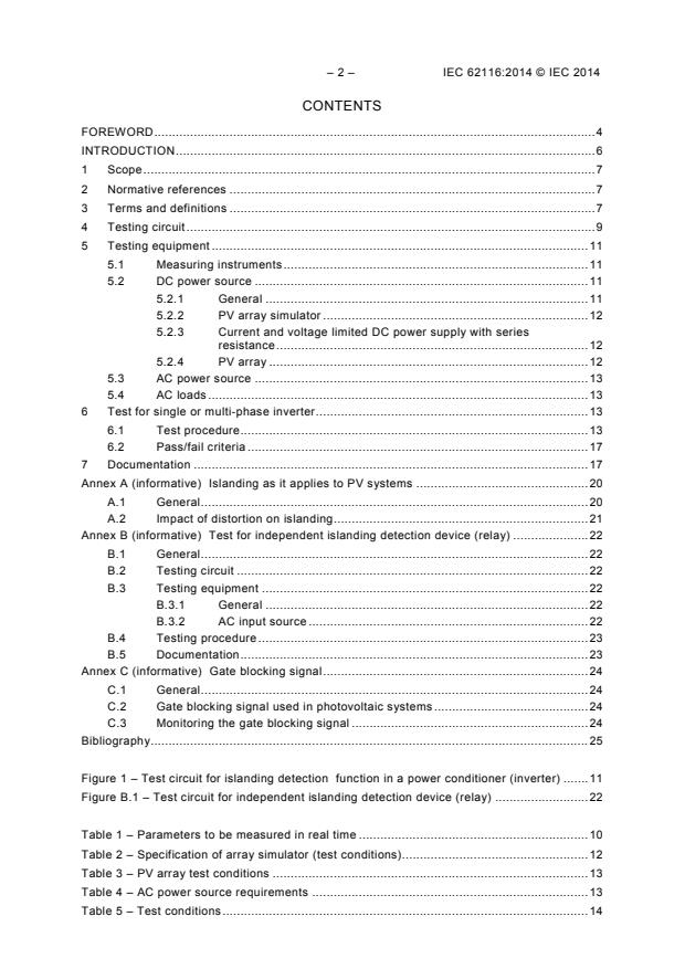 IEC 62116:2014 IEC 62116:2014 - Utility-interconnected photovoltaic inverters - Test procedure of islanding prevention measures - Page 4 preview