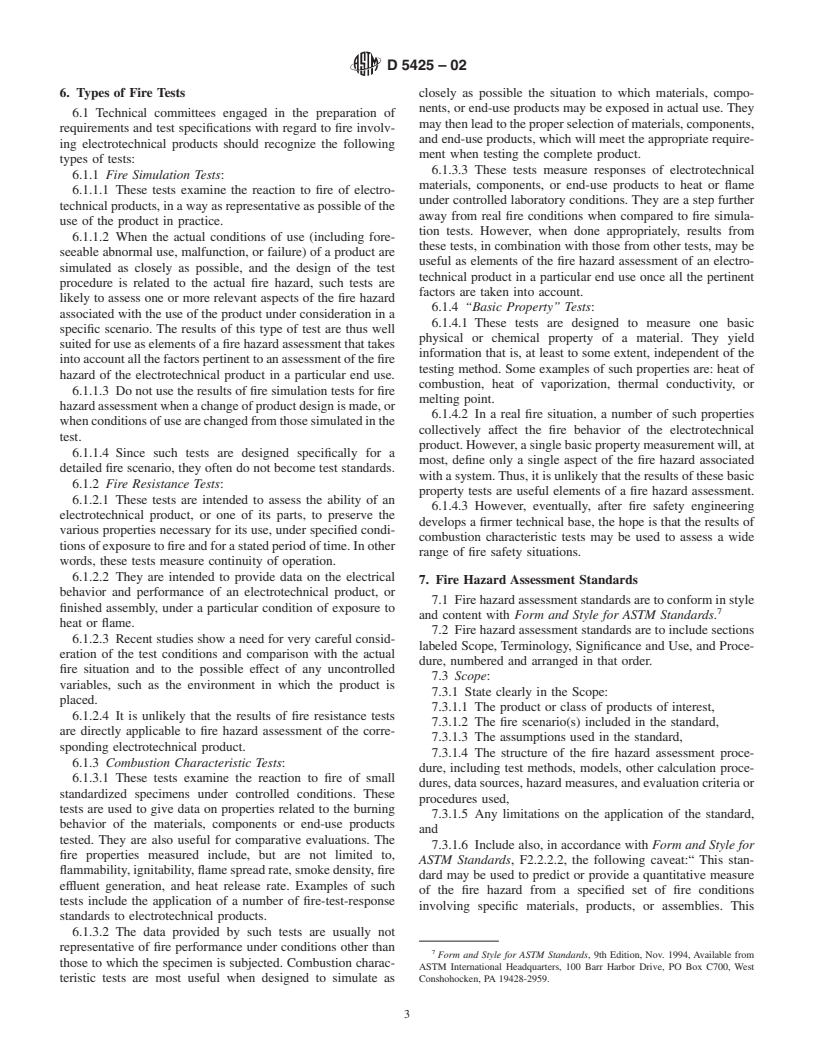 ASTM D5425-02 - Standard Guide for Development of Fire Hazard Assessment Standards of Electrotechnical Products