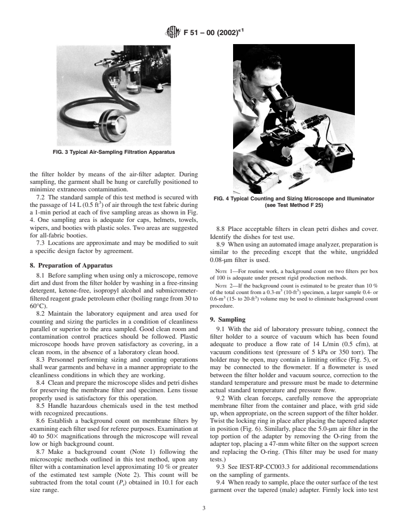 ASTM F51-00(2002)e1 - Standard Test Method for Sizing and Counting Particulate Contaminant In and On Clean Room Garments