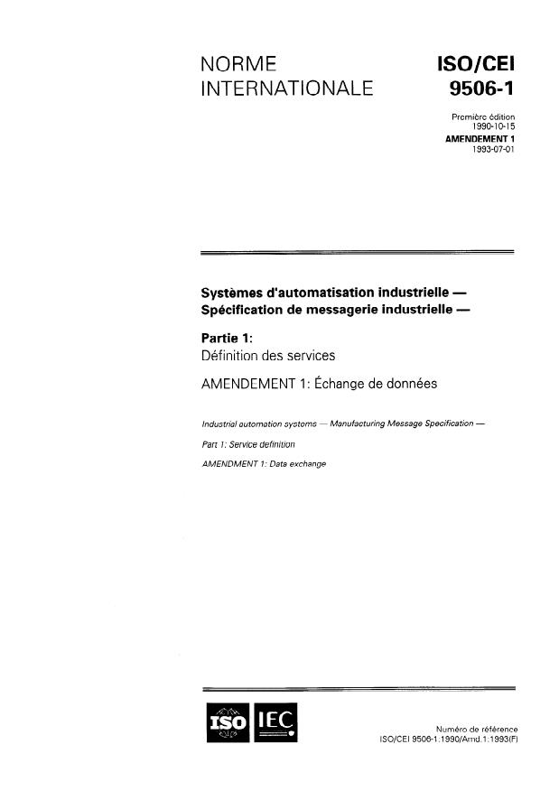 ISO/IEC 9506-1:1990/Amd 1:1993 - Échange de données