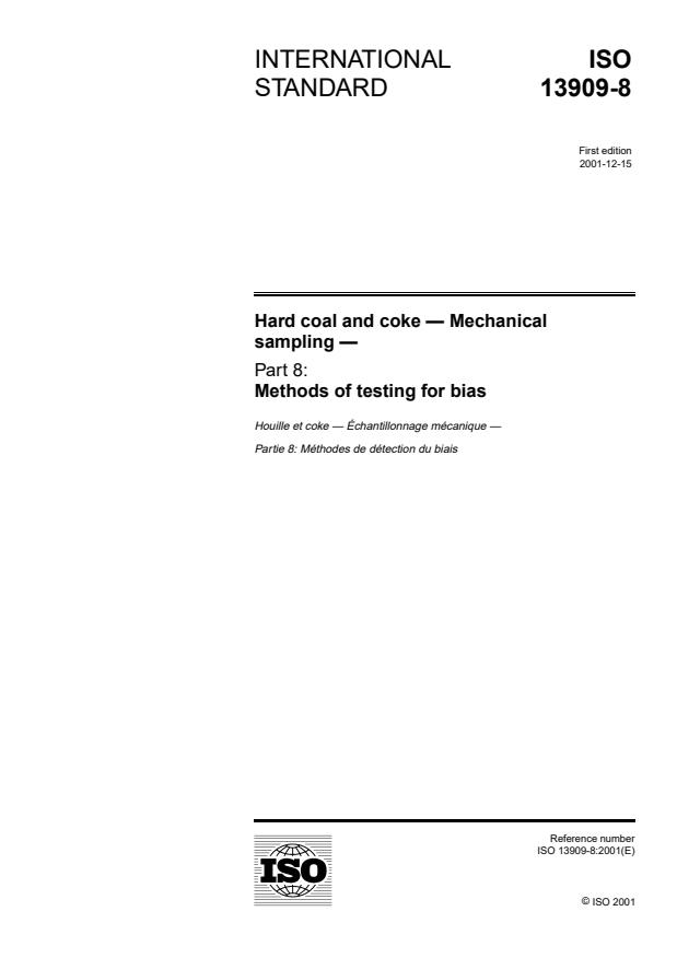 ISO 13909-8:2001 - Hard coal and coke -- Mechanical sampling