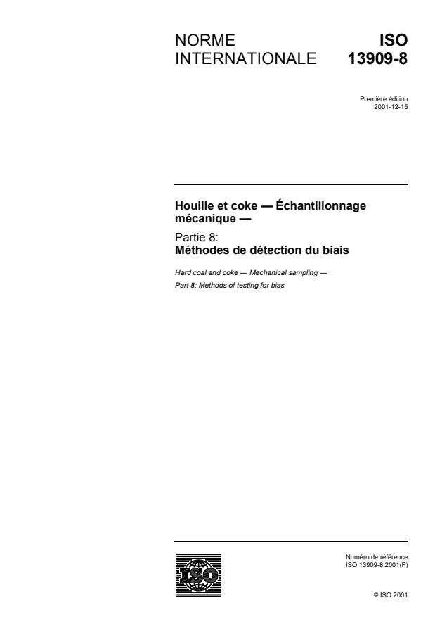 ISO 13909-8:2001 - Houille et coke -- Échantillonnage mécanique