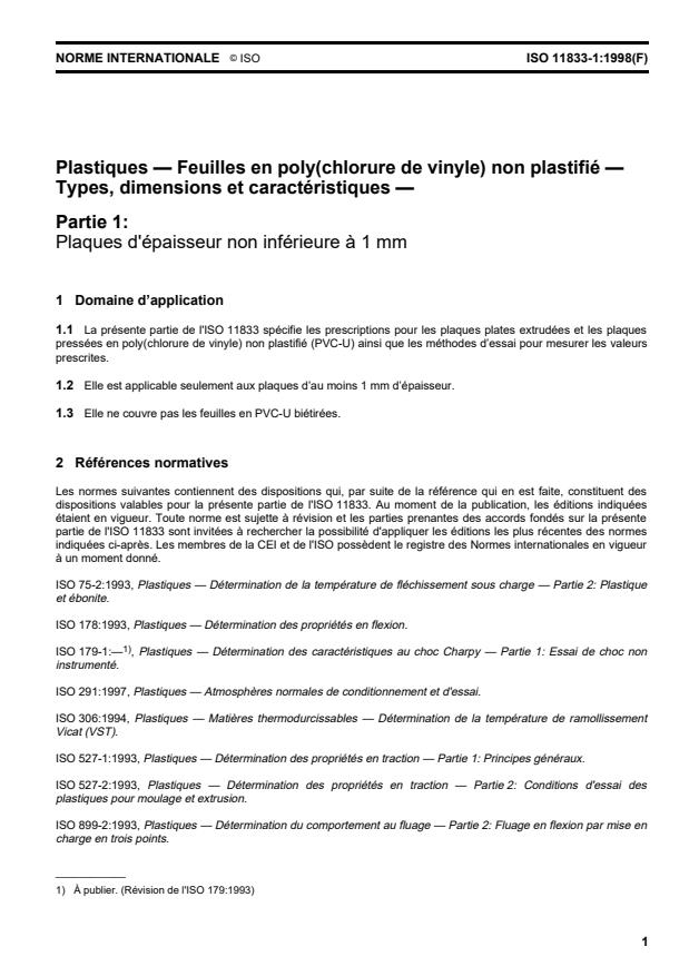 ISO 11833-1:1998 - Plastiques -- Feuilles en poly(chlorure de vinyle) non plastifié -- Types, dimensions et caractéristiques