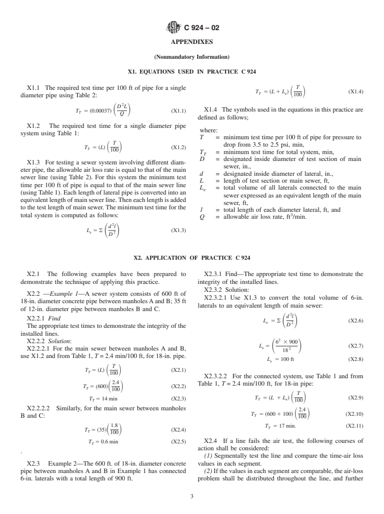 ASTM C924-02 - Standard Practice for Testing Concrete Pipe Sewer Lines by Low-Pressure Air Test Method