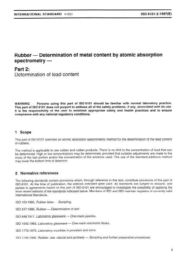 ISO 6101-2:1997 - Rubber -- Determination of metal content by atomic absorption spectrometry
