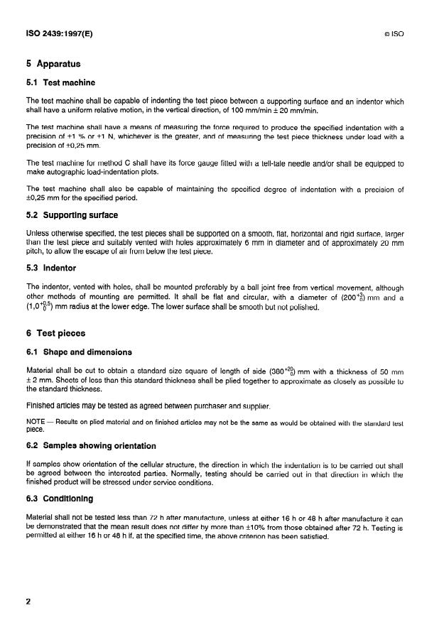 ISO 2439:1997 ISO 2439:1997 - Flexible cellular polymeric materials -- Determination of hardness (indentation technique) - Page 4 preview