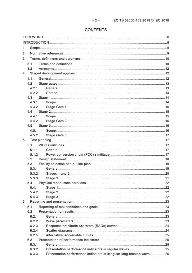 IEC TS 62600-103:2018 IEC TS 62600-103:2018 - Marine energy - Wave, tidal and other water current converters - Part 103: Guidelines for the early stage development of wave energy converters - Best practices and recommended procedures for the testing of pre-prototype devices - Page 4 preview