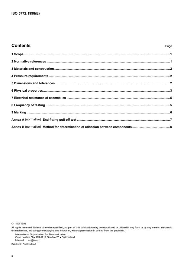 ISO 5772:1998 ISO 5772:1998 - Rubber hoses and hose assemblies for measured fuel dispensing -- Specification - Page 2 preview