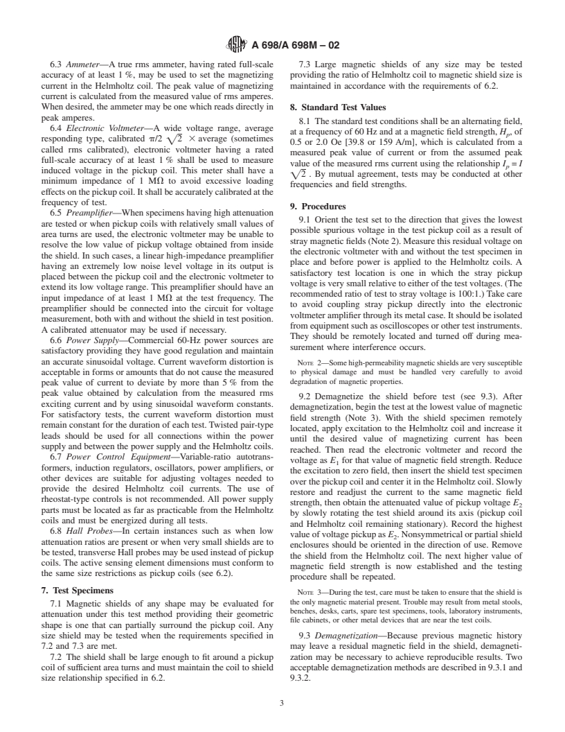 ASTM A698/A698M-02 - Standard Test Method for Magnetic Shield Efficiency in Attenuating Alternating Magnetic Fields