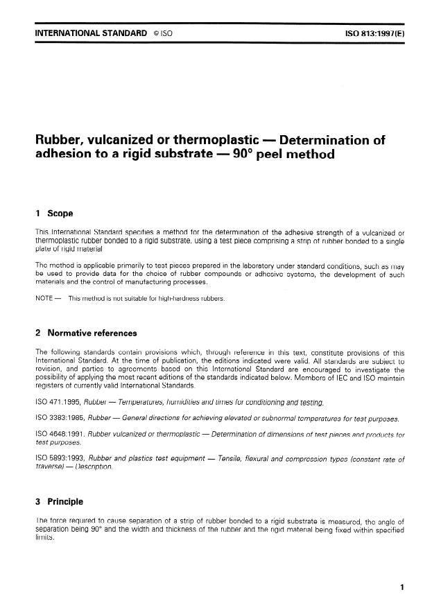 ISO 813:1997 - Rubber, vulcanized or thermoplastic -- Determination of adhesion to a rigid substrate -- 90 degree peel method
