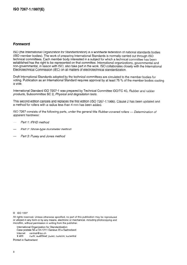 ISO 7267-1:1997 ISO 7267-1:1997 - Rubber-covered rollers -- Determination of apparent hardness - Page 2 preview