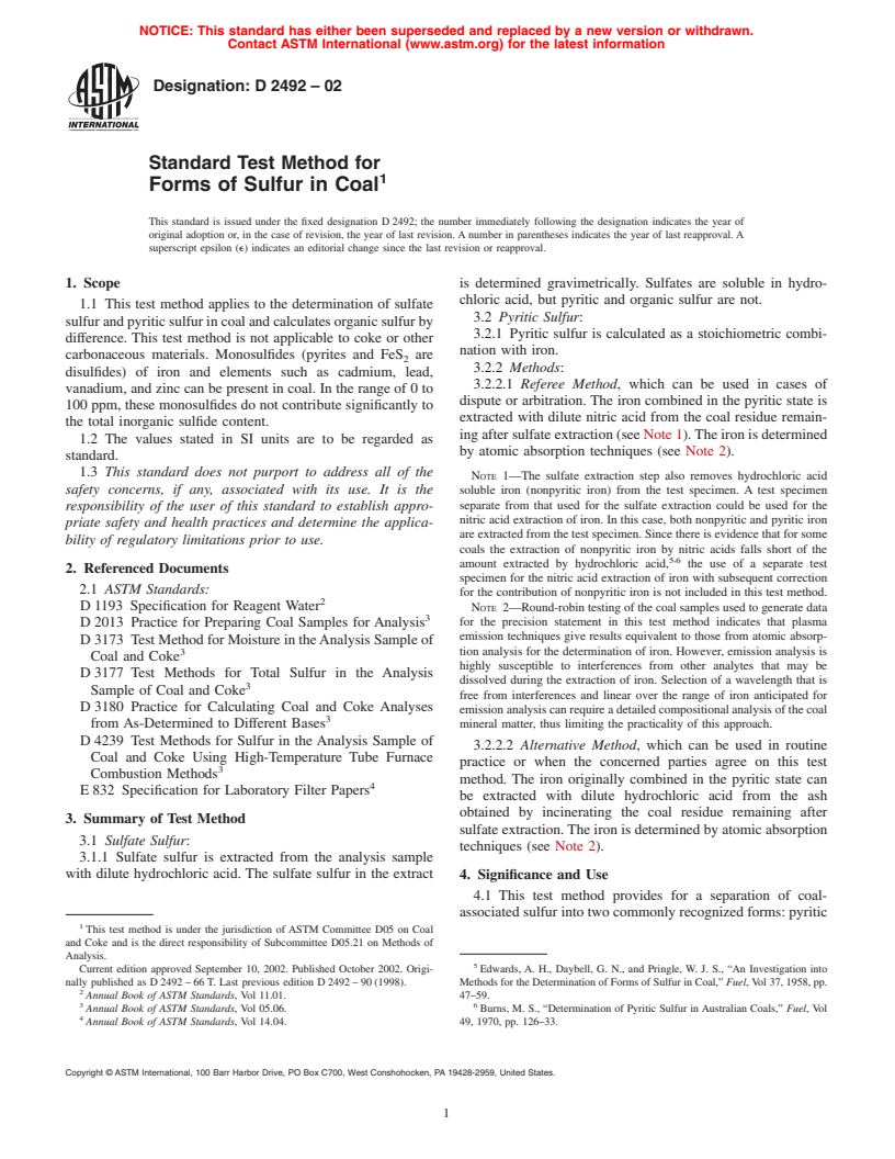 ASTM D2492-02 - Standard Test Method for Forms of Sulfur in Coal