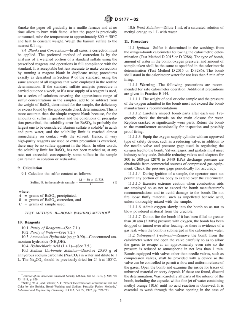 ASTM D3177-02 - Standard Test Methods for Total Sulfur in the Analysis Sample of Coal and Coke