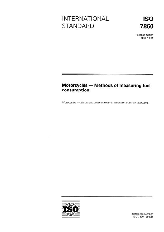 ISO 7860:1995 - Motorcycles -- Methods of measuring fuel consumption