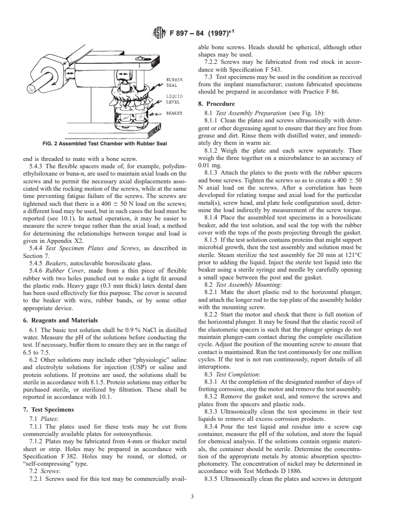 ASTM F897-84(1997)e1 - Standard Test Method for Measuring Fretting Corrosion of Osteosynthesis Plates and Screws