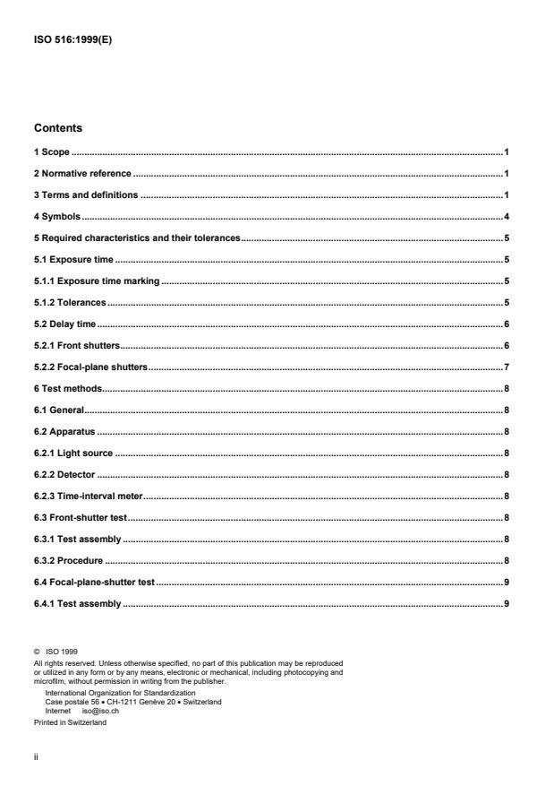 ISO 516:1999 ISO 516:1999 - Photography -- Camera shutters -- Timing - Page 2 preview