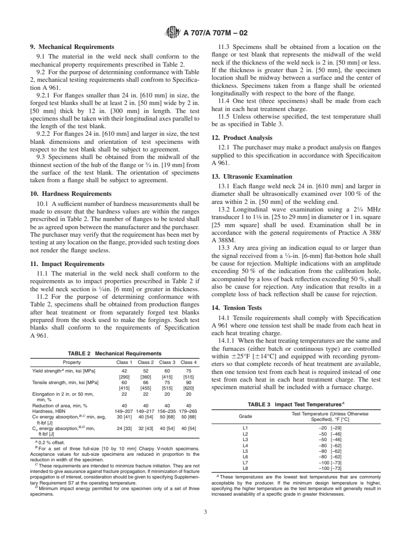 ASTM A707/A707M-02 - Standard Specification for Forged Carbon and Alloy Steel Flanges for Low-Temperature Service