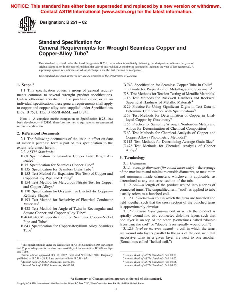 ASTM B251-02 - Standard Specification for General Requirements for Wrought Seamless Copper and Copper-Alloy Tube