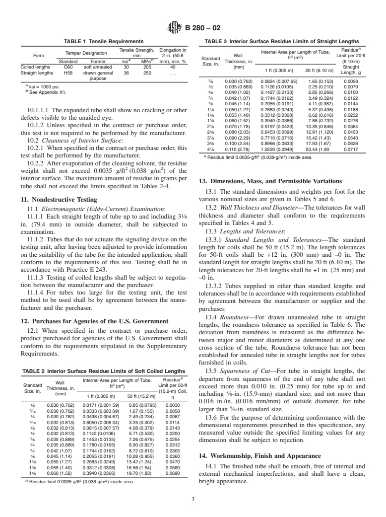 ASTM B280-02 - Standard Specification for Seamless Copper Tube for Air Conditioning and Refrigeration Field Service