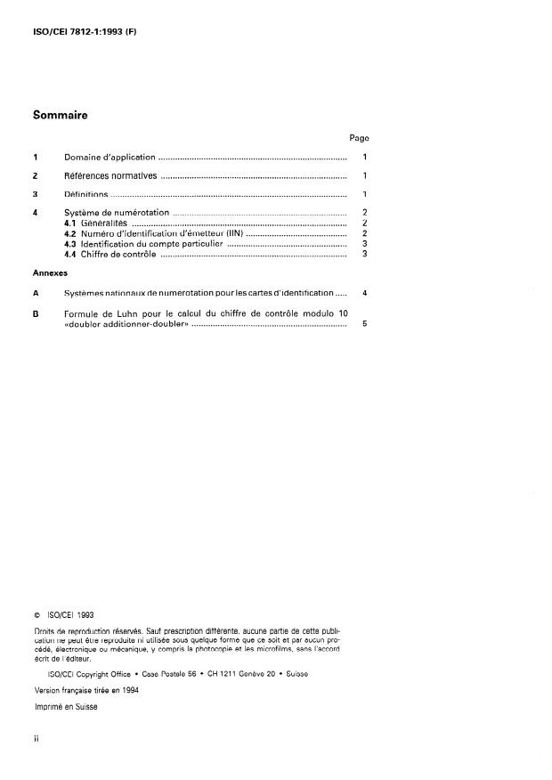 ISO/IEC 7812-1:1993 ISO/IEC 7812-1:1993 - Cartes d'identification -- Identification des émetteurs - Page 2 preview