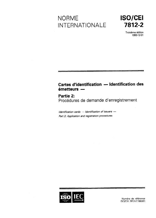 ISO/IEC 7812-2:1993 - Cartes d'identification -- Identification des émetteurs