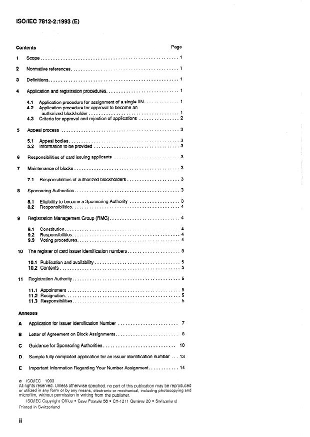 ISO/IEC 7812-2:1993 ISO/IEC 7812-2:1993 - Identification cards -- Identification of issuers - Page 2 preview